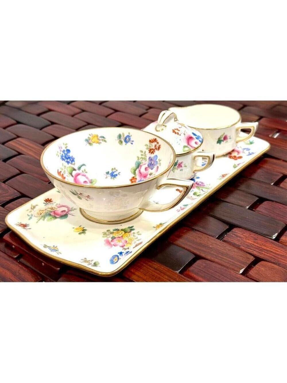 Rare Antique Mintons Birks Hand-Painted Floral Bone China Luxury Tray Tea Set